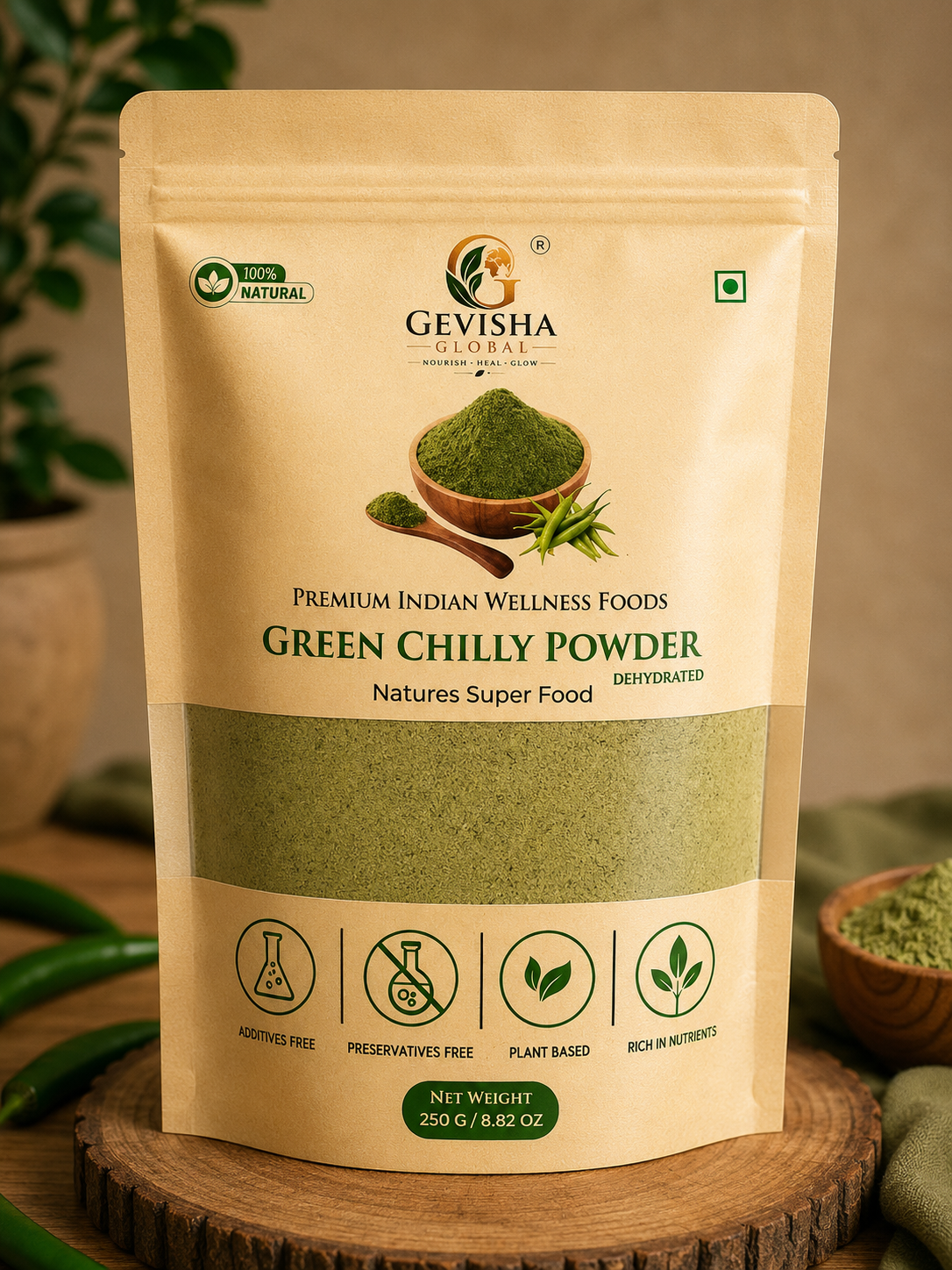 Dehydrated Green Chilli Powder front